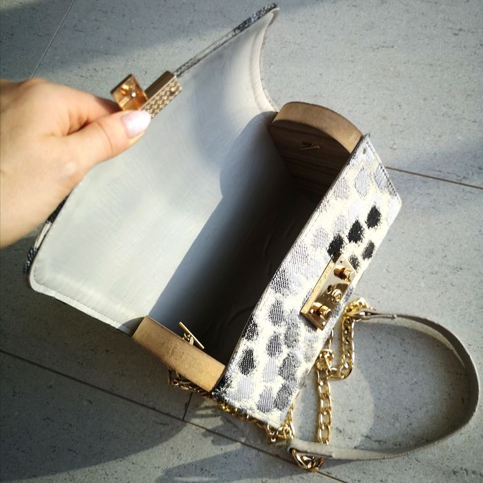 Голяма шопинг чанта от плат и малка чанта еко кожа, плат и дърво