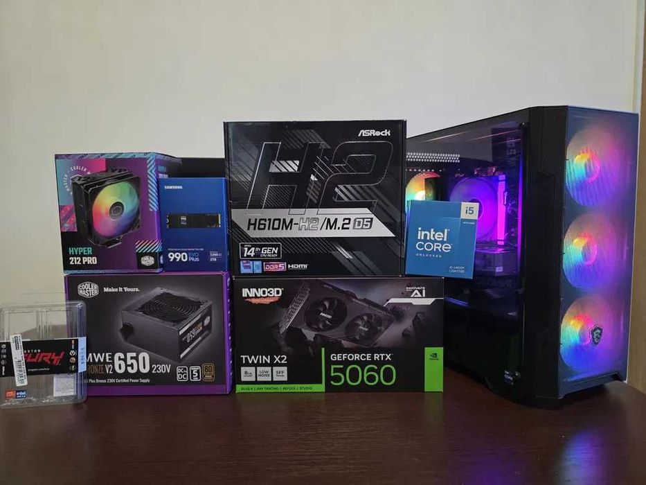 НОВ! Геймърски компютър I5-14600K 32RAM 2TB SSD RTX 5060 + монитор MSI