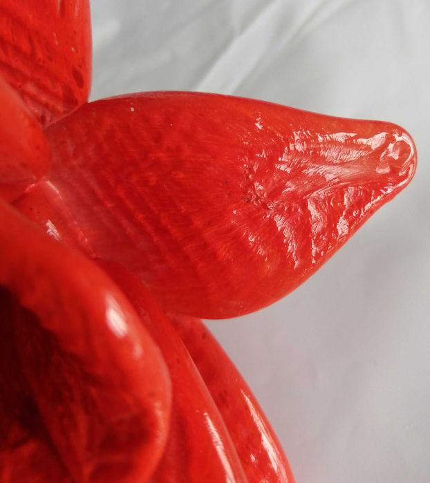 Suport lumanare in forma de floare din sticla pictata rosu portocaliu