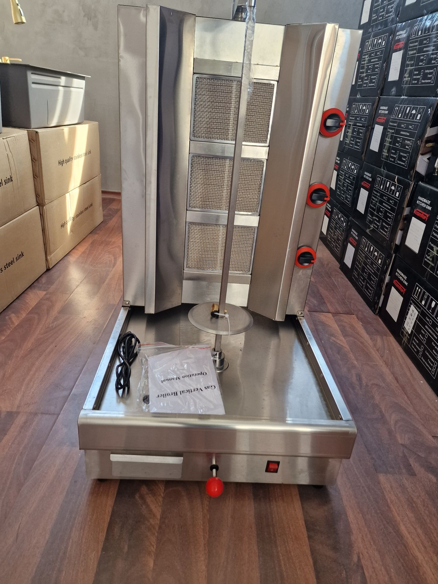 Aparat profesional shaorma gaz 3 arzatoare motor jos-TRANSPORT GRATUIT