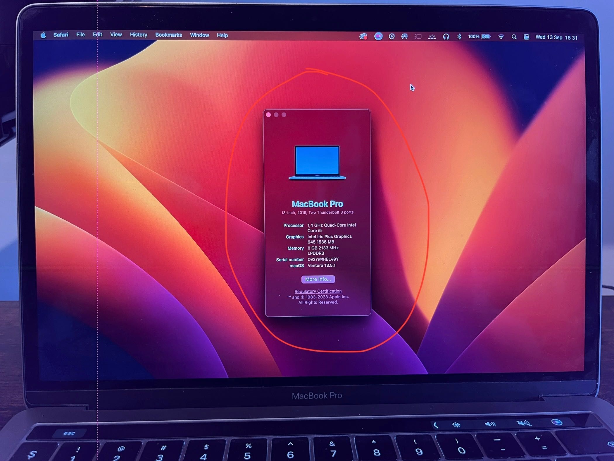 MacBook Pro 13", 2019, 8GB, 128GB, 2 Thunderbolt, Touch Bar