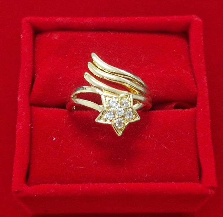 GR77,inel placat aur 14k, model stea, lat, zirconiu alb