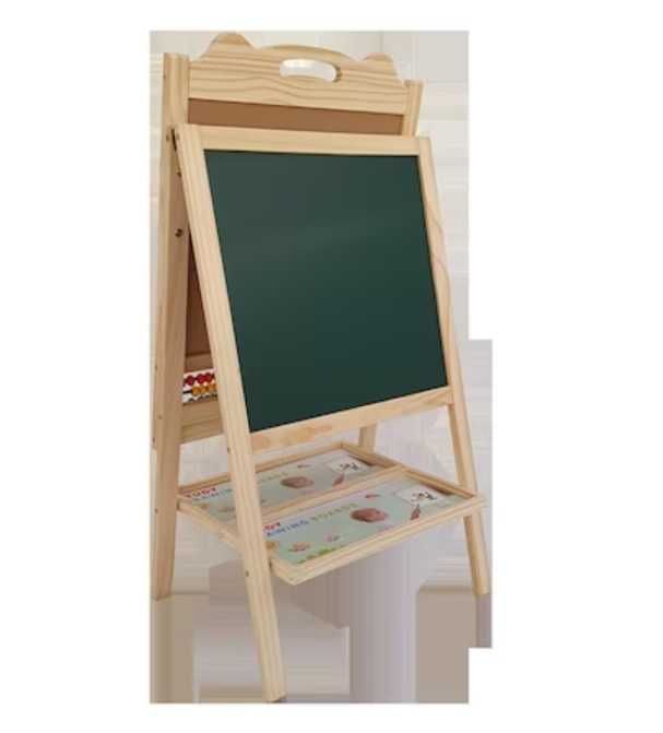 Tablă de scris, magnetică, 2fețe, înălțime reglabilă, din lemn,cu abac