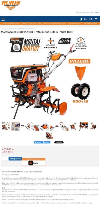 Vând urgent motocultor Ruris 918K - 18CP