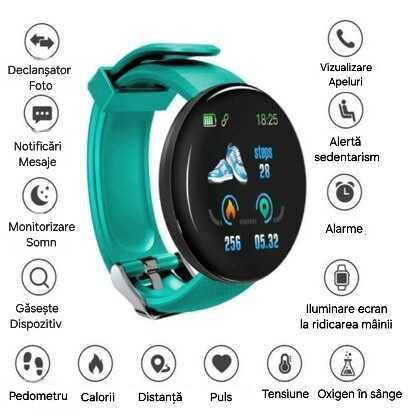 Set Smartwatch + 2Curele Negru-Verde. Vezi apeluri, mesaje, notificări