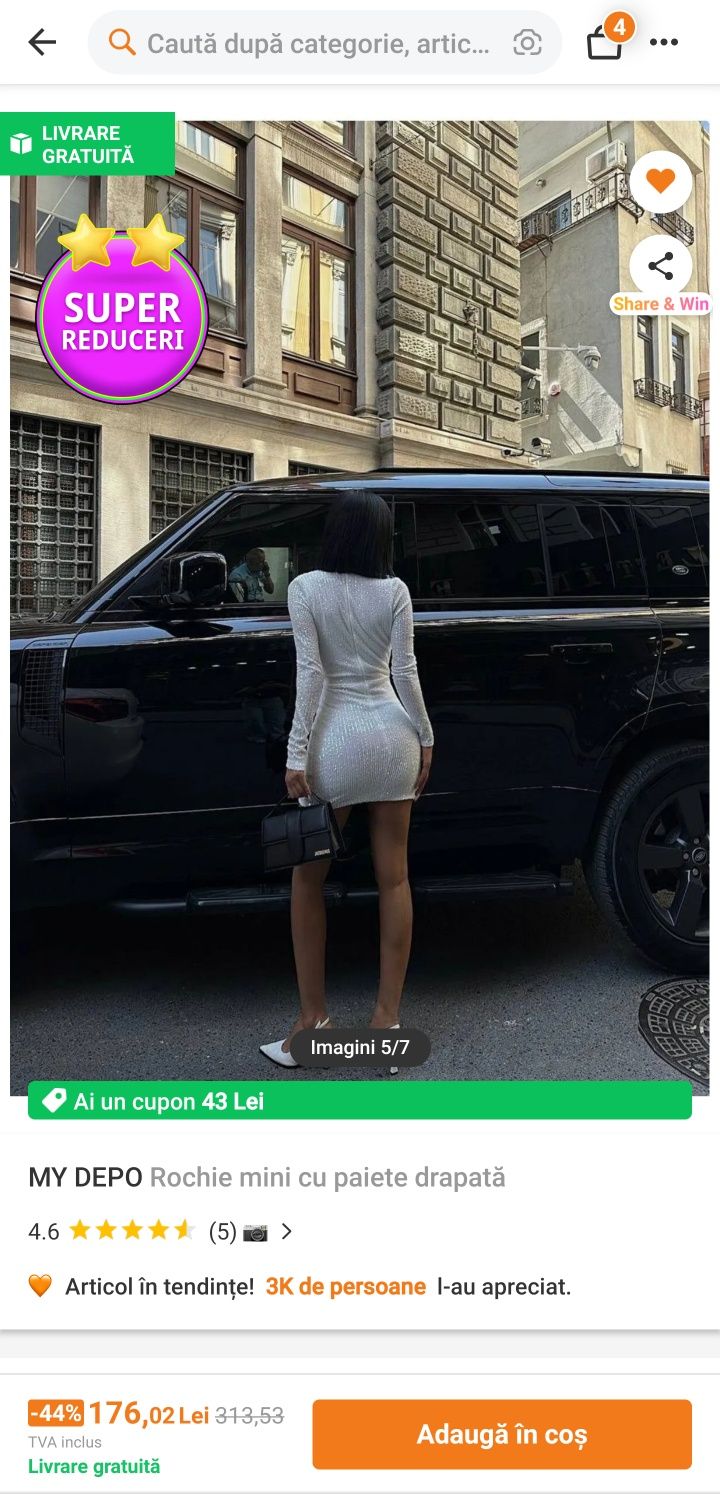 Rochie mini cu paiete drapată