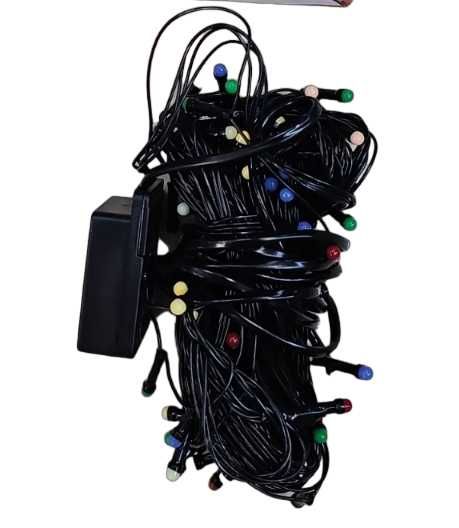 Цветни коледни лампички с черен кабел / 100 LED светлини - 5 метра