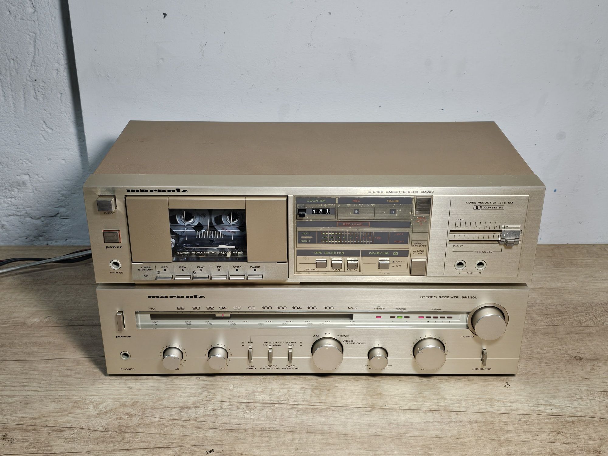 sistem audio MARANTZ receiver sr-220L, deck sd-230, vintage gold hi-fi