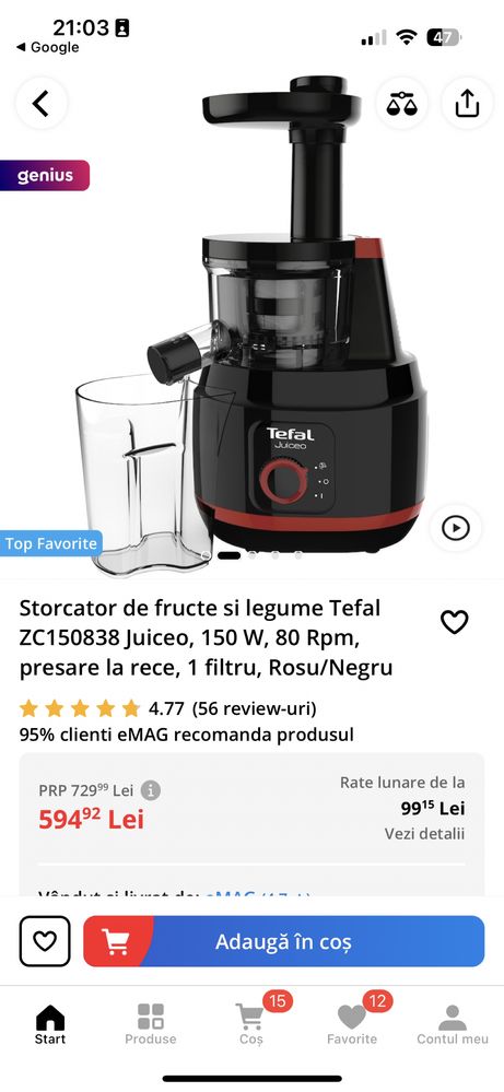 Storcator de fructe si legume Tefal