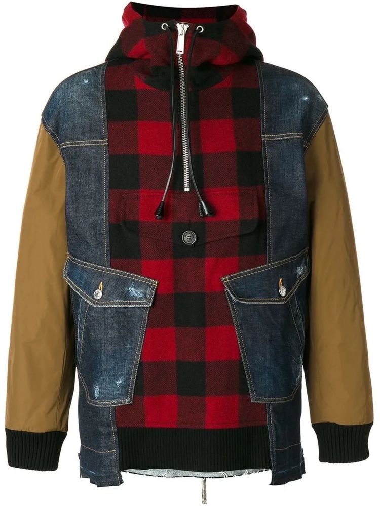 Dsquared2 Distressed Denim Wool Checkered Jacket