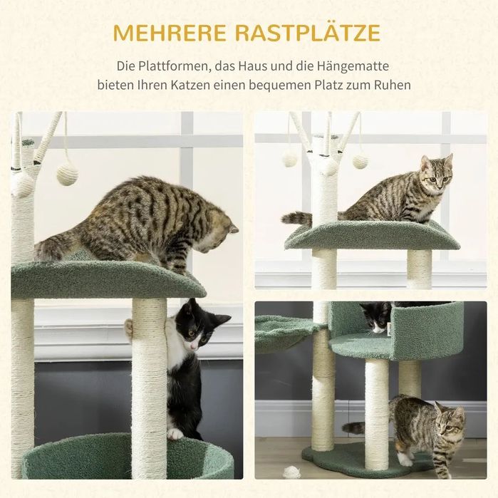 PawHut Дърво за котки, Две платформи, Шезлонг, Топка за игра
