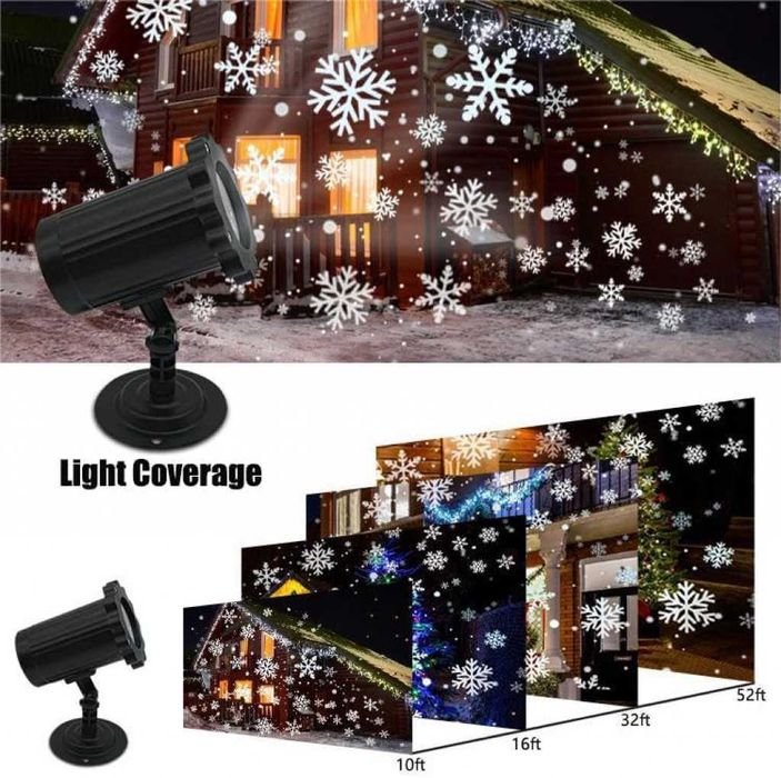 Уникален водоустойчив LED проектор снежинка за прожектиране на сняг.