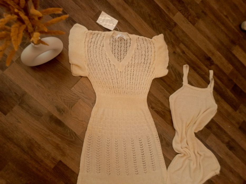 Платье тренд сезона мелкая  вязка нитка тонкая дышащая