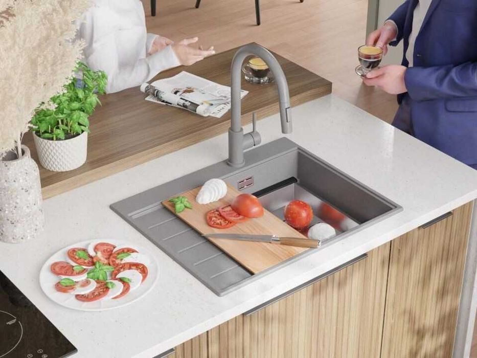 Сива гранитна кухненска мивка Сидни 620-45 Ergo Multilevel 620х500