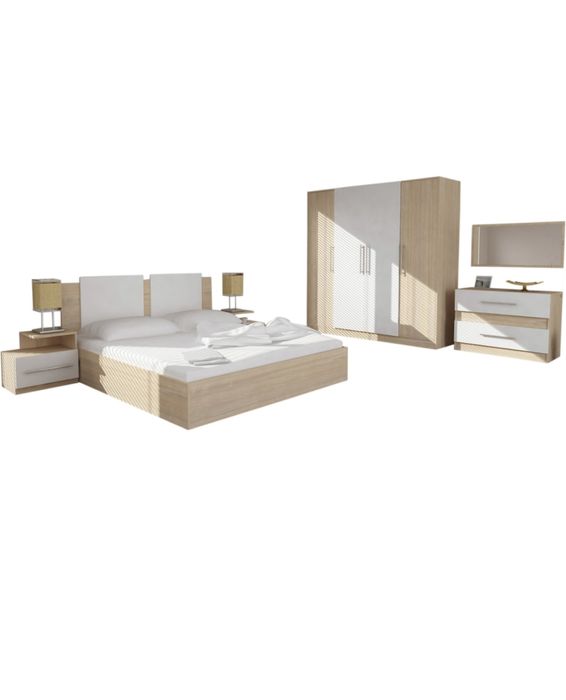 Спален комплект - спалня, гардероб, скрин, 2 броя единични легла