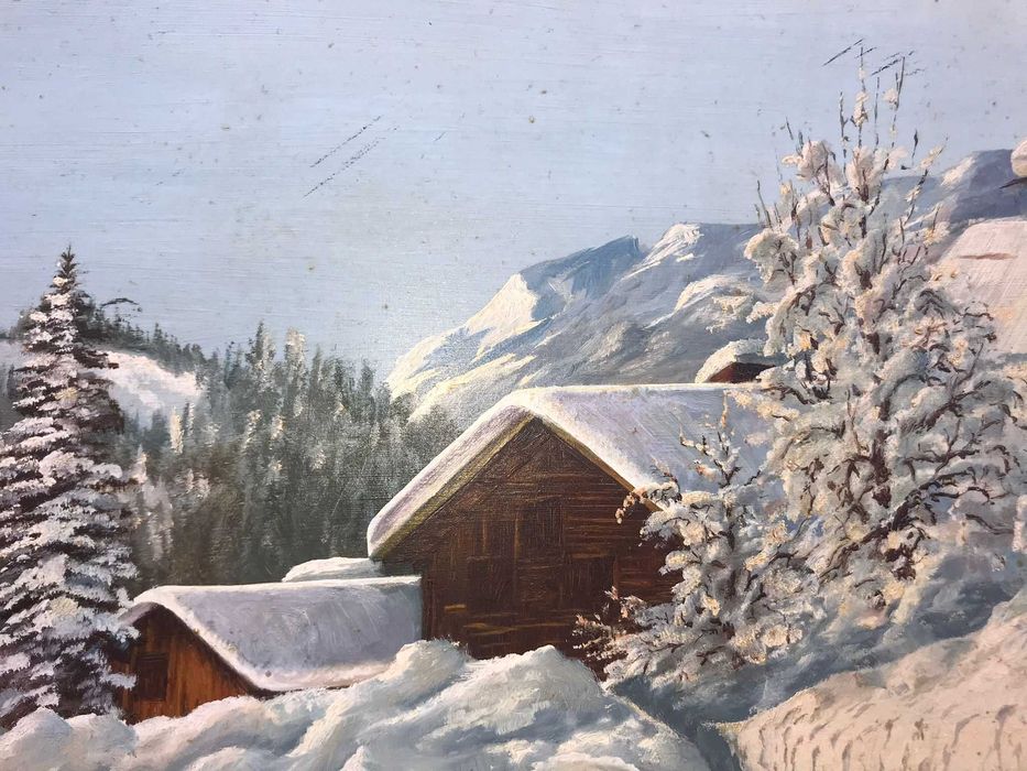 Tablou vechi peisaj iarna - pictura ulei