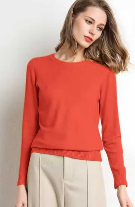 Pulover Tricotat Simplu, Rosu corai - 60 lei
