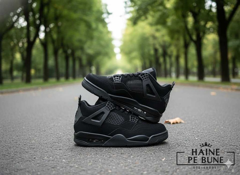 Adidasi Jordan 4 Retro Black Cat - Adidasi Fete Baieti