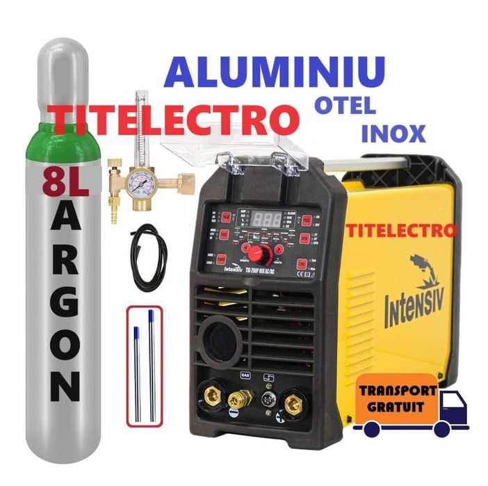 Aparat sudura aluminiu TIG 200P MIX AC DC + tub argon + ceas + wolfram