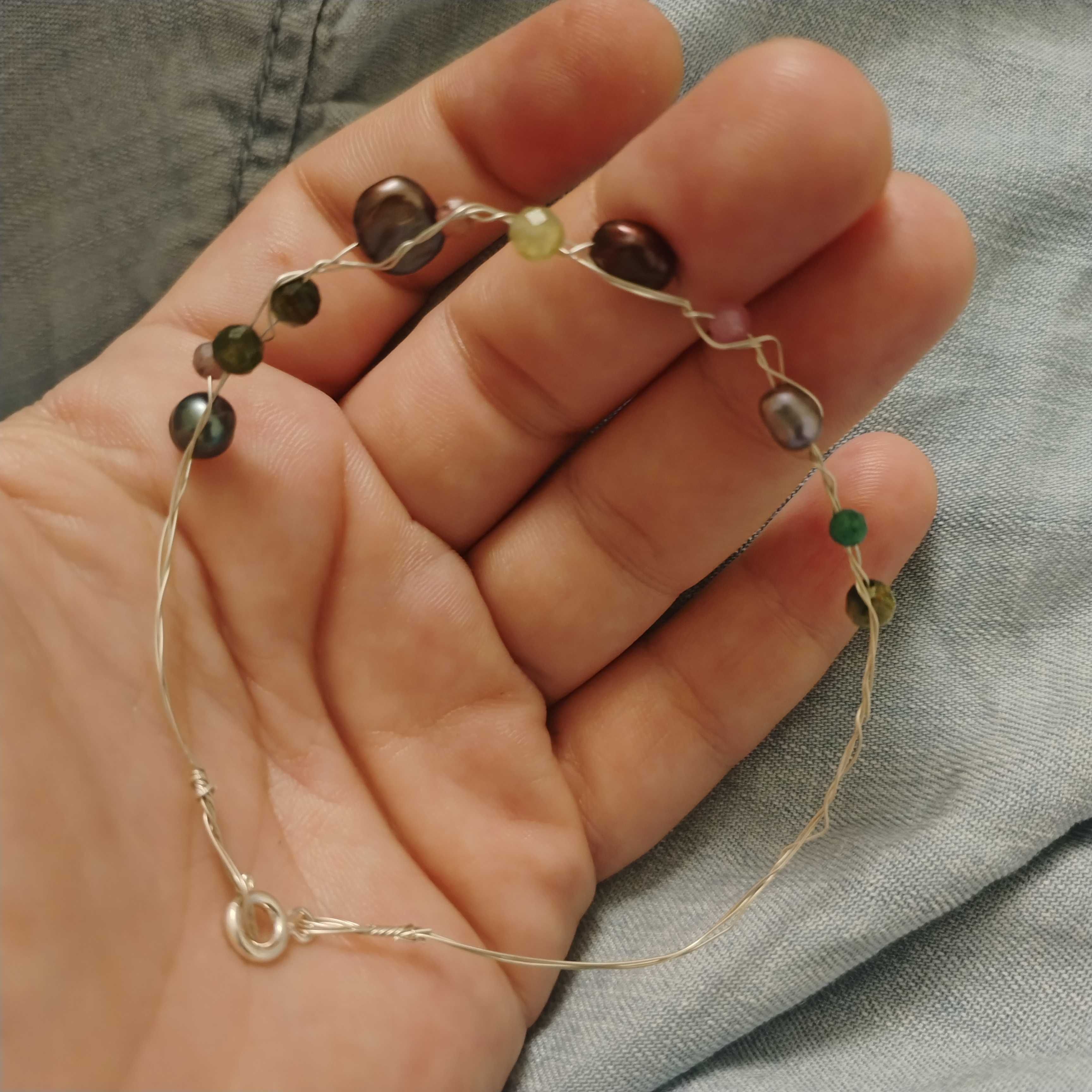 Brățară din argint 925 și pietre prețioase, perle naturale, unicat