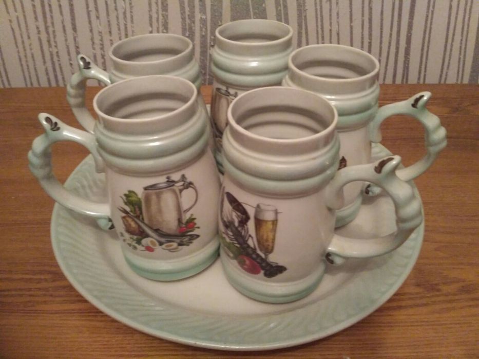 Пивной набор, 5 кружек и поднос