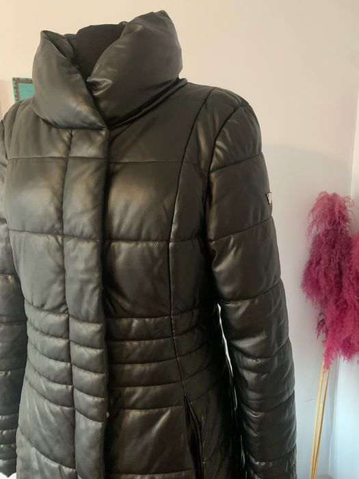 Брендовый пуховик полупальто Guess 42-S / из эко-кожи / теплый мягкий