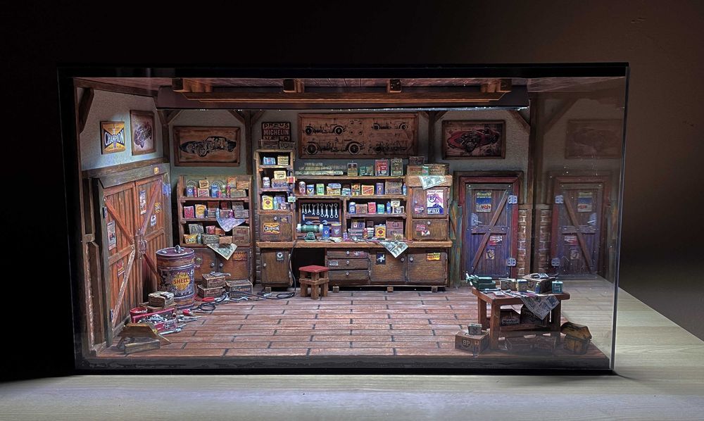 Diorama macheta scara  1/18 garaj mecanic vintage