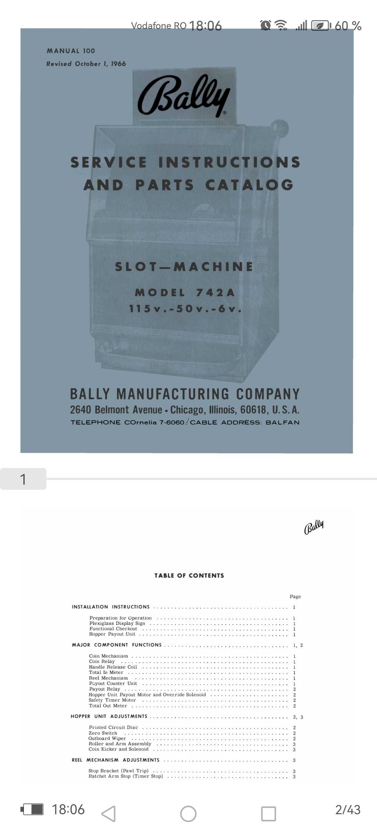 Manual Complect Service BALLY SLOT MACHINE serie E 1980-1986