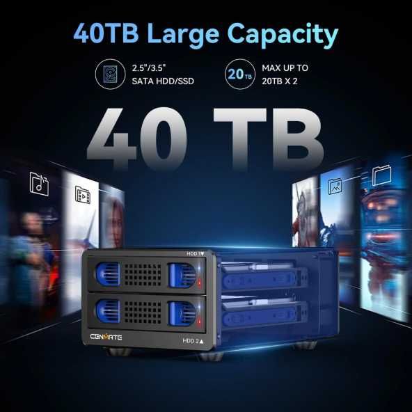 Carcasă Cenmate cu 2 bay-uri pentru hard disk