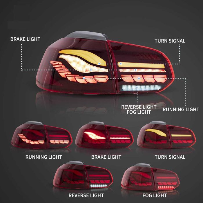 Комплект OLED стопове с динамични мигачи GTS style за ГОЛФ 6 Golf