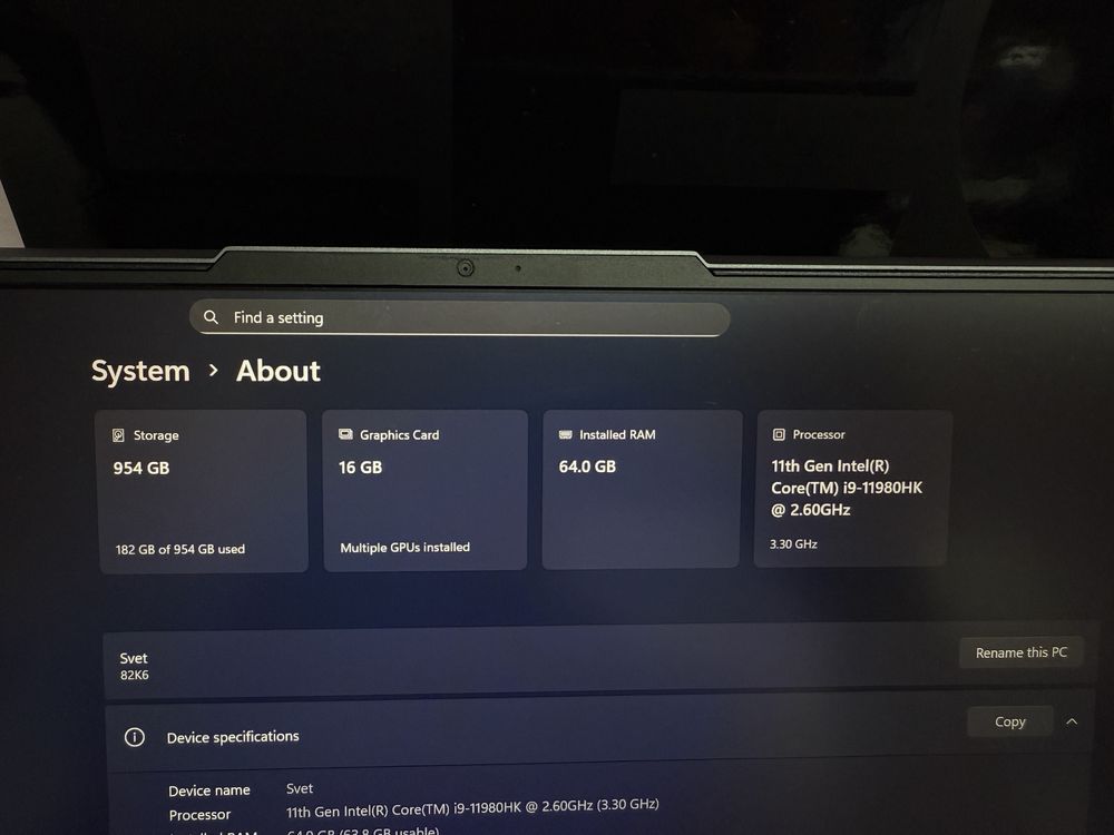Lenovo Legion 7 RTX 3080 64GB Ram