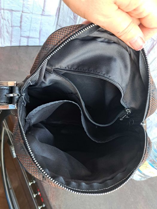 мъжка чанта,Longchamp малка текстилна кафява чанта-естествена кожа