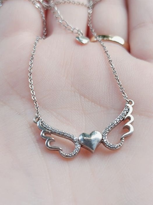 Colier/lant din argint 925,Briju, cu pandantiv aripi de inger si inima