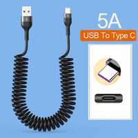 Спираловиден кабел USB Type-C / Micro USB / Apple Lightning