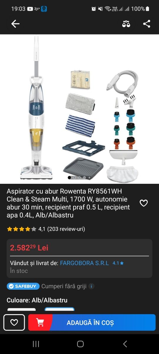 Aspirator vertical cu aburi Rowenta