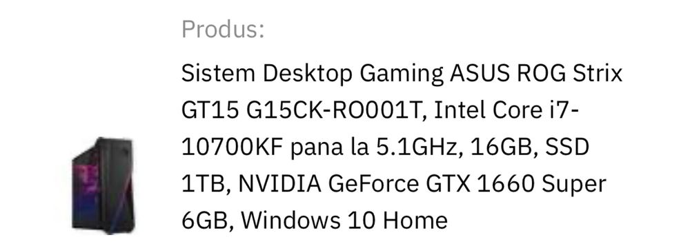 Desktop Gaming ASUS ROG Strix GT15 i7 16GB SSD 1Tb GTX1660 6GB Windows