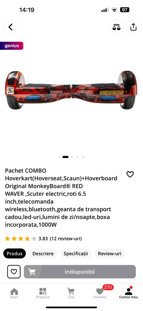 Hoverboard cu scaun