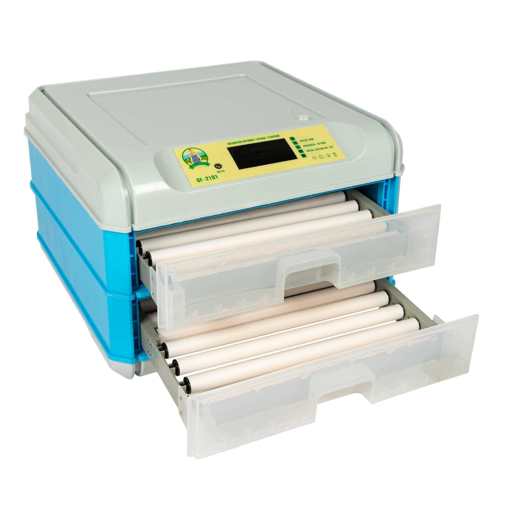 Incubator electric  capacitate 128 oua, 2 etaje, alimentare 220V/12V