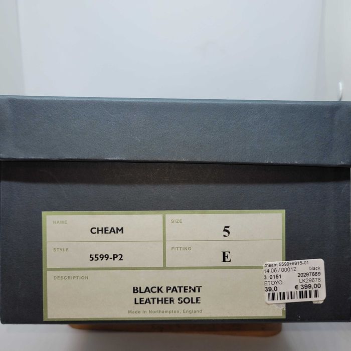 Crockett & Jones "Cheam" Black Patent, Size UK 5 E / EUR 39