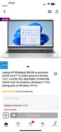 Laptop HP EliteBook 650 G9 nou nefolosit 16 gb ram 512 ssd