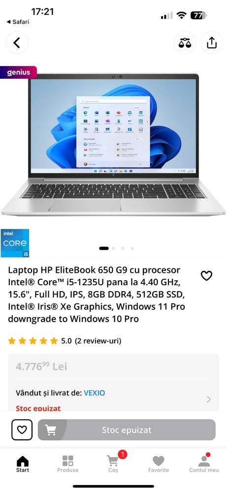 Laptop HP EliteBook 650 G9 nou nefolosit 16 gb ram 512 ssd