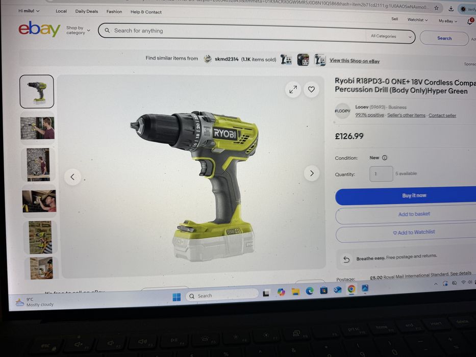 Ryobi-Mașină de găurit cu percuție 18V ONE+™