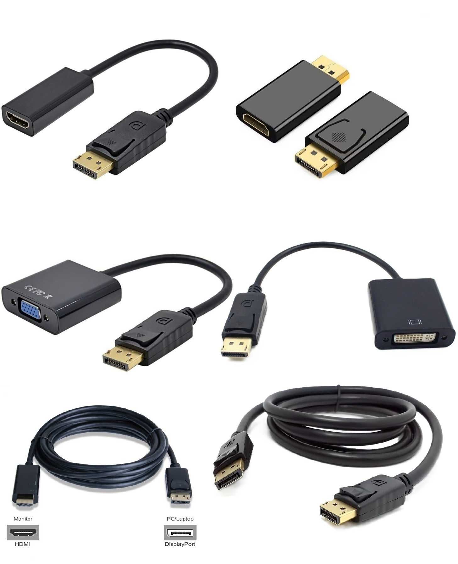 Преходник/кабел DisplayPort DP към HDMI, DVI, VGA + Гаранция