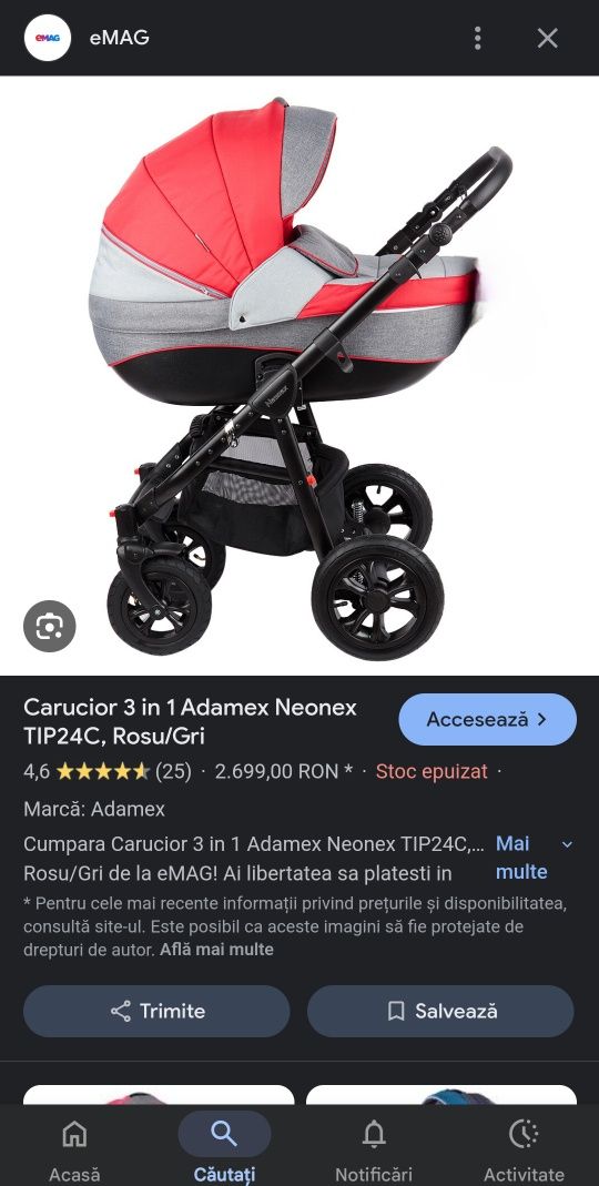 Ofertă!Cărucior/căruț copii 3 în 1(sport+landou+scaun auto)Testat ADAC