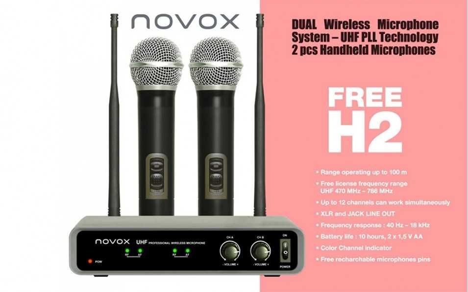 Професионален безжичен двоен Микрофон Novox free H2 с куфар