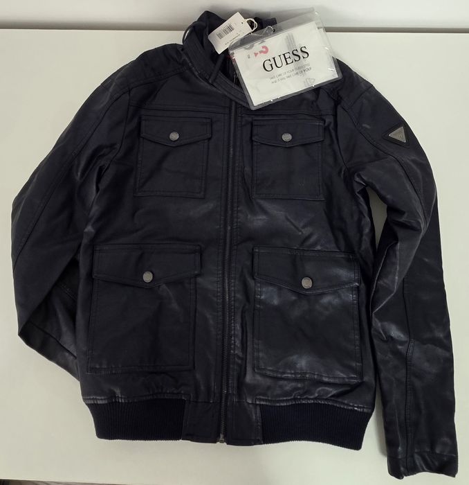 Geaca Guess din Piele Navy Albastru Inchis