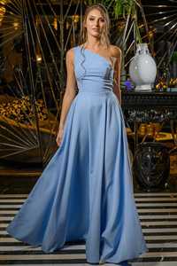 Дълга официална рокля с едно рамо в светло синьо, размер М