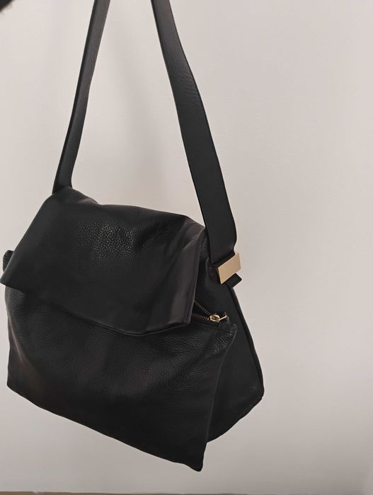 Голяма черна чанта от естествена кожа