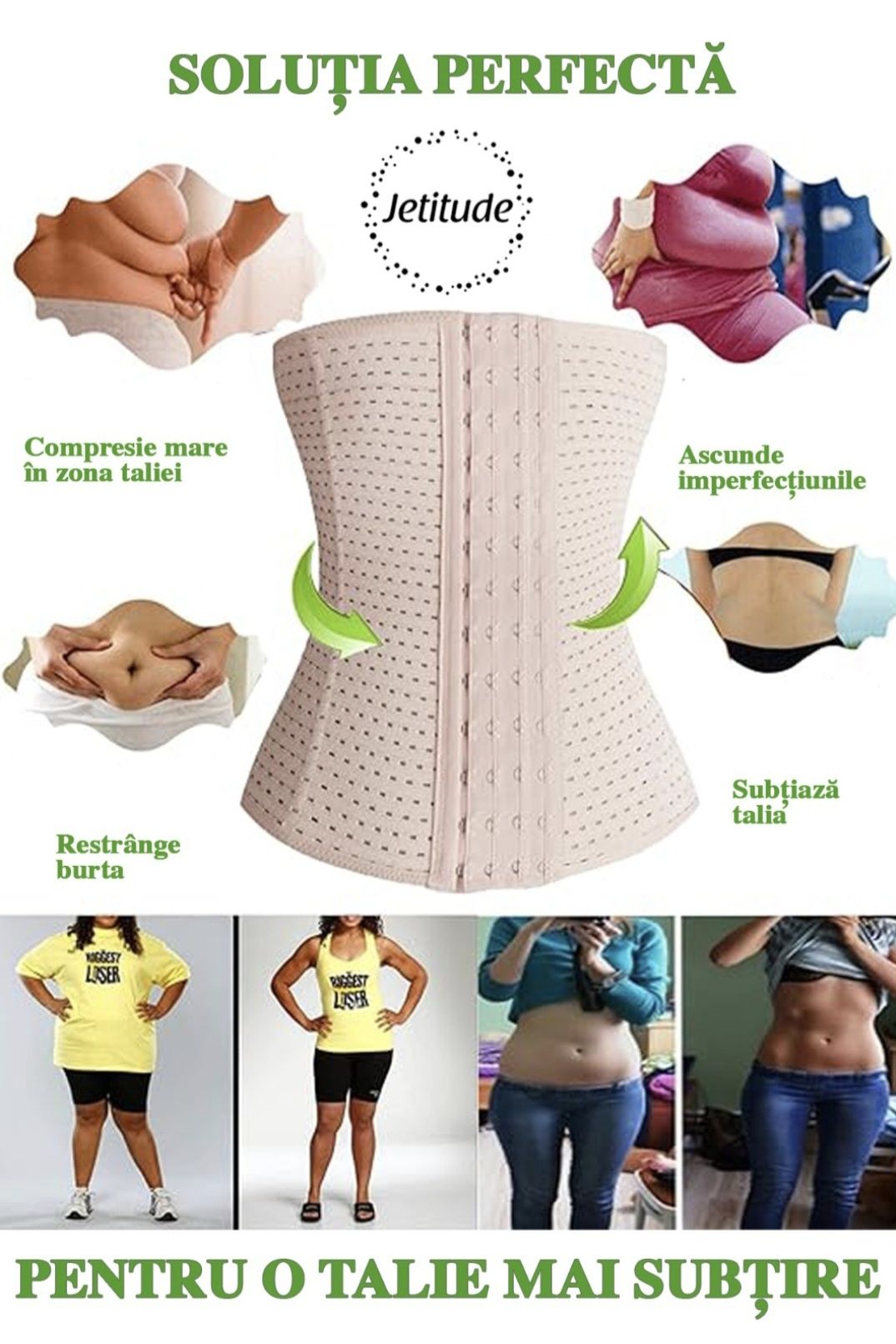 Corset Modelator, Centura, Burtiera, Waist trainer, disp Negru sau Alb