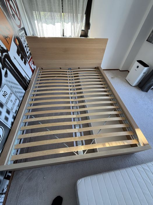 Cadru pat inalt MALM IKEA 160 x 200 cm furnir stejar alb